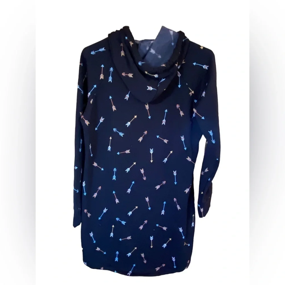 Black With Arrow Print Hooded Sweatshirt Dress - Picture 3 of 4